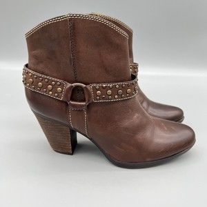Sofft Womens Harness Ankle Boots Sz 7.5 Brown Leather Cowgirl Western Moto